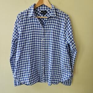 J. Crew Classic Fit Button Down Shirt Sz 14 Blue Gingham Lightweight Relaxed